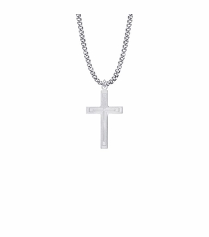 1-1/4 Inch Sterling Silver Lined Cross Necklace