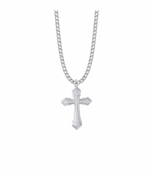 1-1/4 Inch Sterling Silver Raised Sword Edges Cross Necklace