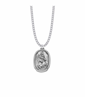 1-1/4 Inch Sterling Silver Shield St. Christopher Medal, Patron Saint of Travelers