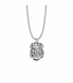 1-1/4 Inch Sterling Silver St. Michael Badge Shield Medal, Patron Saint of Police