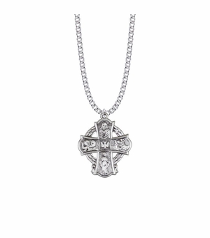 1-1/4 Inch Sterling Silver Wreath Cross Five Way Medal