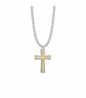 1-1/4 Inch Two-Tone Sterling Silver Flared Ends Cross Necklace
