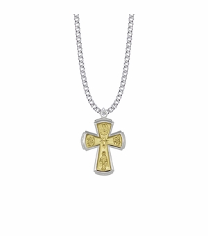 1-1/4 Inch Two Tone Sterling Silver Four Way Medal