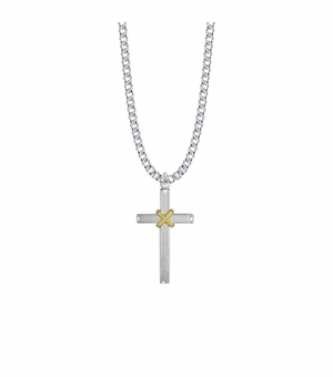 1-1/4 Inch Two-Tone Sterling Silver Rope Cross Necklace