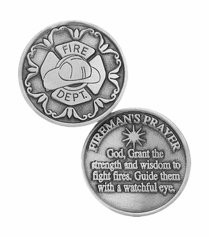 1-1/4 x 1-1/4 Inch Round Fine Pewter Fireman's Prayer Inspirational Pocket Token