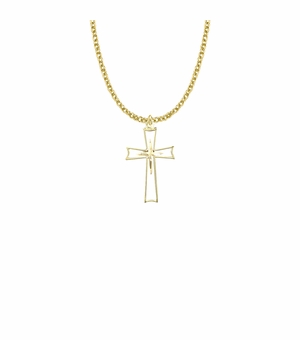 1-1/8 14KT Gold Plated Over Sterling Silver Flared and Inner Cross Necklace