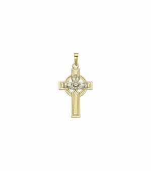 1-1/8 Inch 14KT Gold Celtic Claddagh Cross Pendant