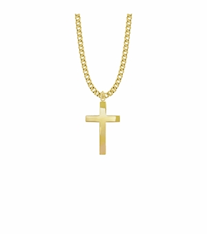 1-1/8 Inch 14KT Gold Plated Over Sterling Silver Block Cross Necklace