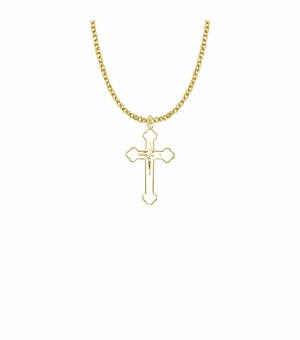 1-1/8 Inch 14KT Gold Plated Over Sterling Silver Budded Ends and Inner Cross Necklace