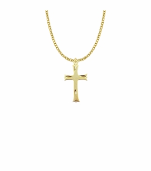 1-1/8 Inch 14KT Gold Plated over Sterling Silver Budded Ends Cross Necklace