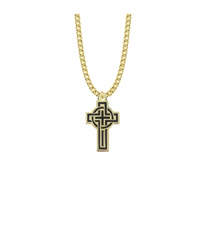 1-1/8 Inch 14KT Gold Plated over Sterling Silver Enameled Celtic Cross Necklace