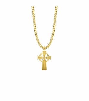 1-1/8 Inch 14KT Gold Plated Over Sterling Silver Lined Celtic Cross Necklace