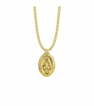 1-1/8 Inch 14KT Gold Plated Over Sterling Silver Oval Miraculous Medal