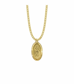 1-1/8 Inch 14KT Gold Plated Over Sterling Silver Oval St. Christopher Medal, Patron Saint of Travelers