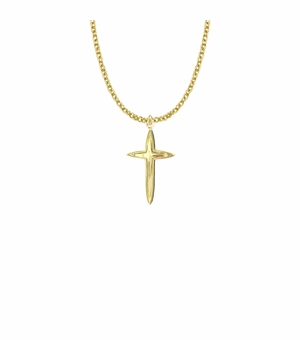 1-1/8 Inch 14KT Gold Plated Over Sterling Silver Pointed Ends and Inner Cross Necklace