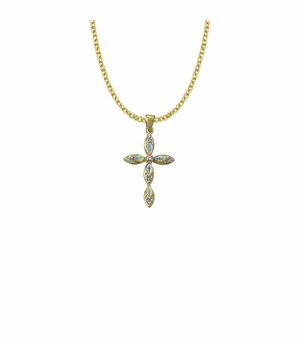1-1/8 Inch 14KT Gold Plated Over Sterling Silver Pointed Oval Ends Cross Necklace with Opal Stones