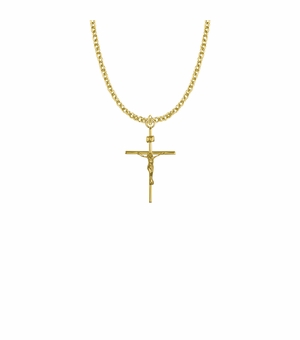 1-1/8 Inch 18KT Gold Plated Over Sterling Silver Stick Crucifix Necklace
