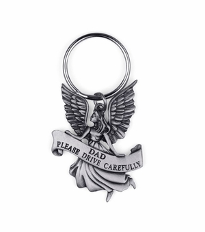 1-1/8 Inch Fine Pewter "Dad Please Drive Carefully" Angel Key Chain