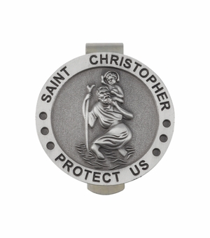 1-1/8 Inch Fine Pewter Round St. Christopher, Patron Saint of Travelers Visor Clip