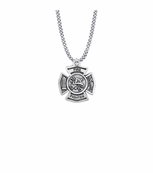 1-1/8 Inch Pewter Fire Department Maltese Shield Medal with Cross on Back