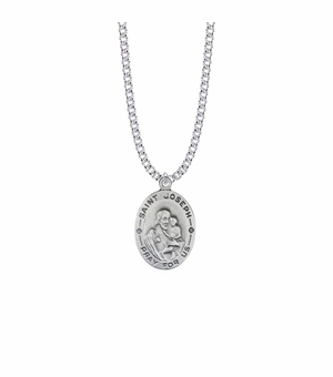 1-1/8 Inch Pewter Large Oval Saint Joseph Medal, Patron Saint of Carpenters and Fathers