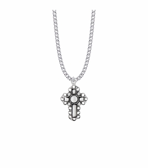 1-1/8 Inch Pewter Pierced Filigree Cross Necklace