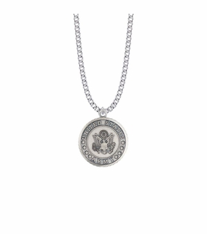 1-1/8 Inch Round Nickel Silver U.S. Army Symbol Medal with Christ Strengthens Me on Back