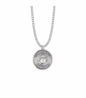 1-1/8 Inch Round Nickel Silver U.S. Marine Corps Medal with Christ Strengthens Me on Back