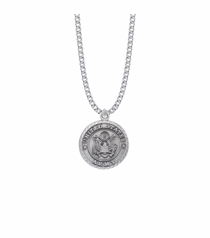1-1/8 Inch Round Pewter U.S. Army Symbol Medal with Cross and Philippians 4:13 on the Back