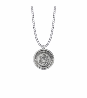 1-1/8 Inch Round Pewter U.S. Army Symbol Medal with St. Michael on Back