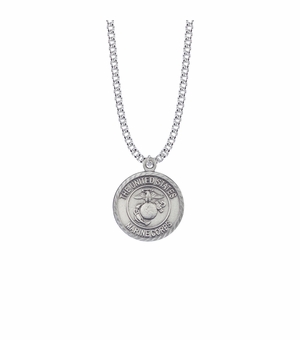 1-1/8 Inch Round Pewter U.S. Marine Medal with Cross and Philippians 4:13 on the Back