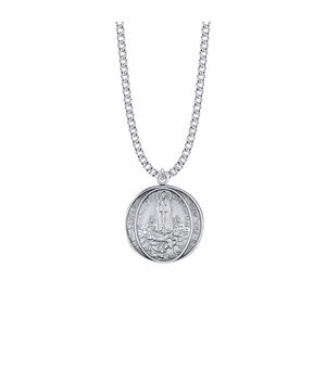 1-1/8 Inch Round Sterling Silver Our Lady of Fatima Medal