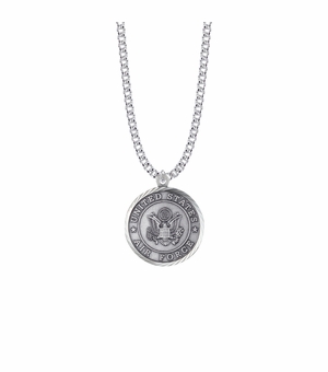 1-1/8 Inch Round Sterling Silver U.S. Air Force Medal with Cross and Philippians 4:13 on the Back (Not Available - License Pending)