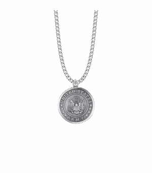 1-1/8 Inch Round Sterling Silver U.S. Army Symbol Medal with Cross and Philippians 4:13 on the Back