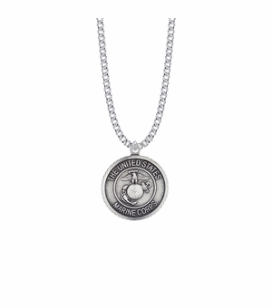 1-1/8 Inch Round Sterling Silver U.S. Marine Corps Medal with Personalized "Marine Veteran" Engraving on Back