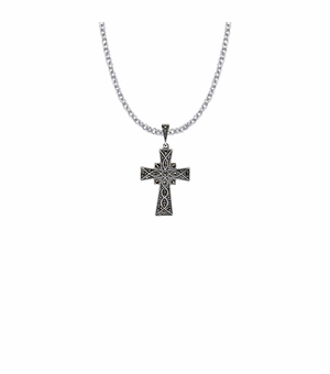 1-1/8 Inch Sterling Silver and Marcasite Stones Flared Cross Necklace