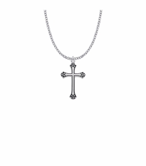 1-1/8 Inch Sterling Silver Antiqued Budded Ends Cross Necklace