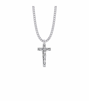 1-1/8 Inch Sterling Silver Antiqued Crucifix Necklace