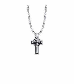 1-1/8 Inch Sterling Silver Black Enameled Celtic Cross Necklace