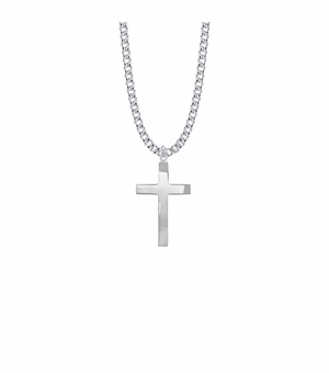 1-1/8 Inch Sterling Silver Block Cross Necklace