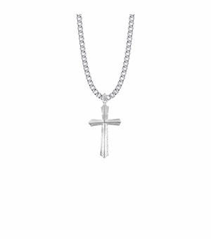1-1/8 Inch Sterling Silver Bright Flare Raised Cross Necklace