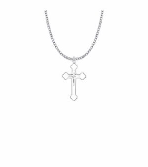 1-1/8 Inch Sterling Silver Budded Ends and Inner Cross Necklace