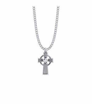 1-1/8 Inch Sterling Silver Celtic Cross with Dove Necklace
