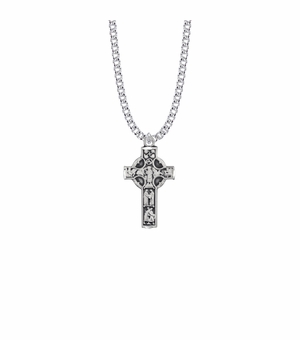 1-1/8 Inch Sterling Silver Celtic Figures Cross Necklace