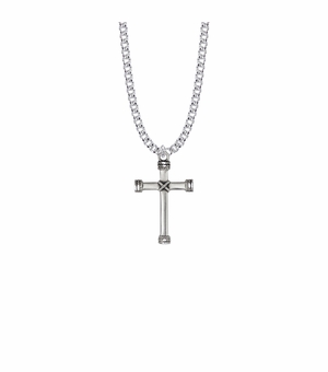 1-1/8 Inch Sterling Silver Cross with Rope Ends Necklace