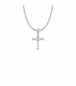 1-1/8 Inch Sterling Silver Dove on Crystal Baguette Cross Necklace
