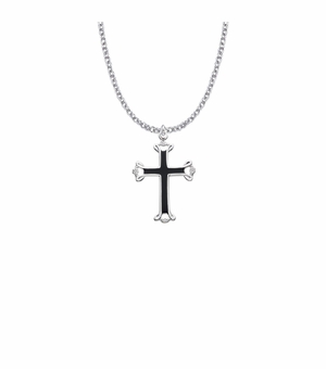 1-1/8 Inch Sterling Silver Enameled and Open Budded Ends Cross Necklace