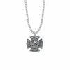1-1/8 Inch Sterling Silver Fire Fighter Shield Medal with Cross and Philippians 4:13 on Back