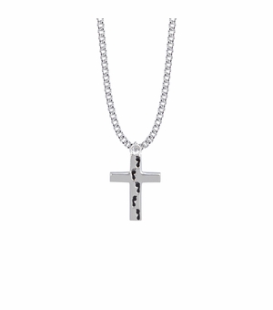1-1/8 Inch Sterling Silver Footprints Prayer Cross Necklace