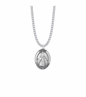 1-1/8 Inch Sterling Silver Jesus-Divine Mercy Oval Medal